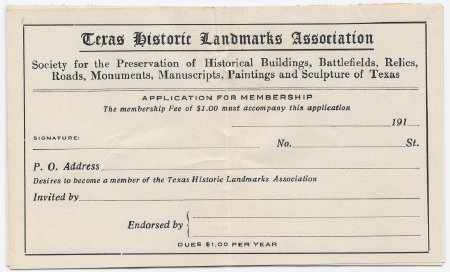 Blank Historic Landmakrs Association Member Form - 1912