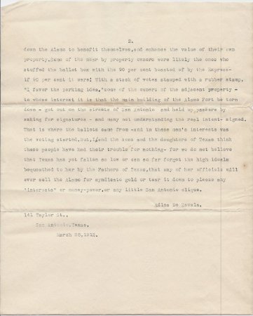 From Adina de Zavala 3/28/1912