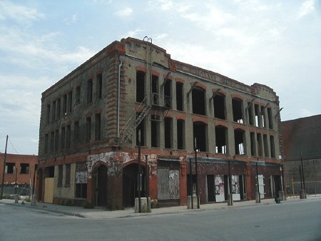 The pre-renovation building is an empty shell, 2003.