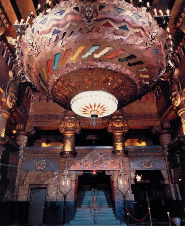 The chandelier in the grand foyer weighs over one ton. Photo by Ron Bauml.