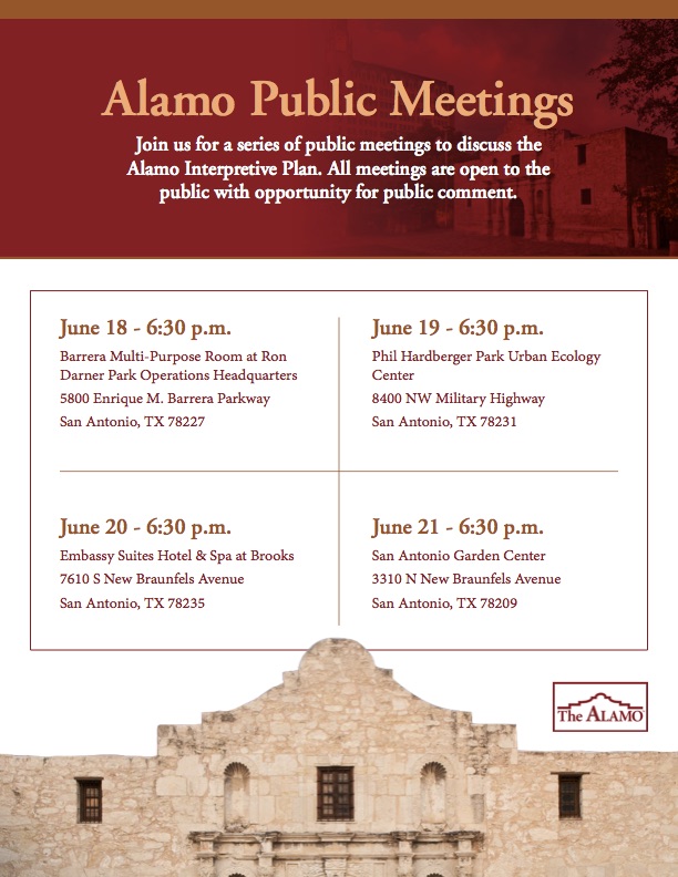 Schedule for Alamo Public Meetings, June 18-21, 2018