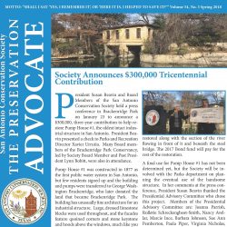 Front cover of spring 2018 newsletter showing Pump House No. 1 at Brackenridge Park.