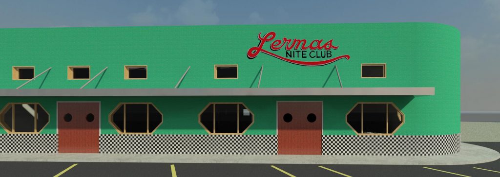 A 3-D color view of the front of a restored Lerma's Nite Club.