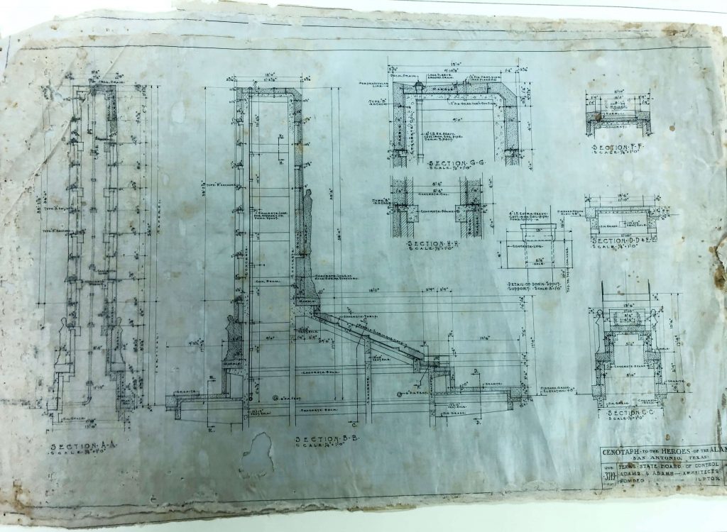 Architectural drawing of the Alamo Cenotaph structure.