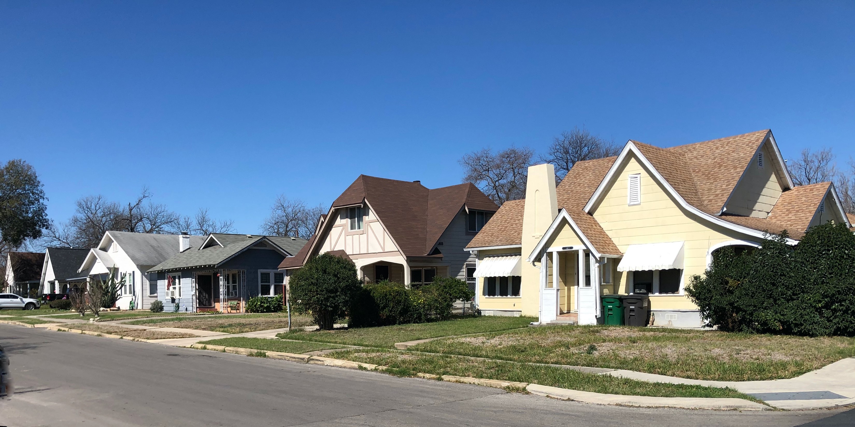 A block of homes in a historic district