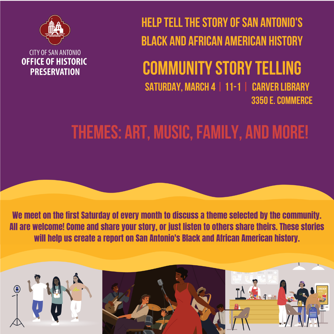 Flyer for African American History storytelling event 03-04-2023