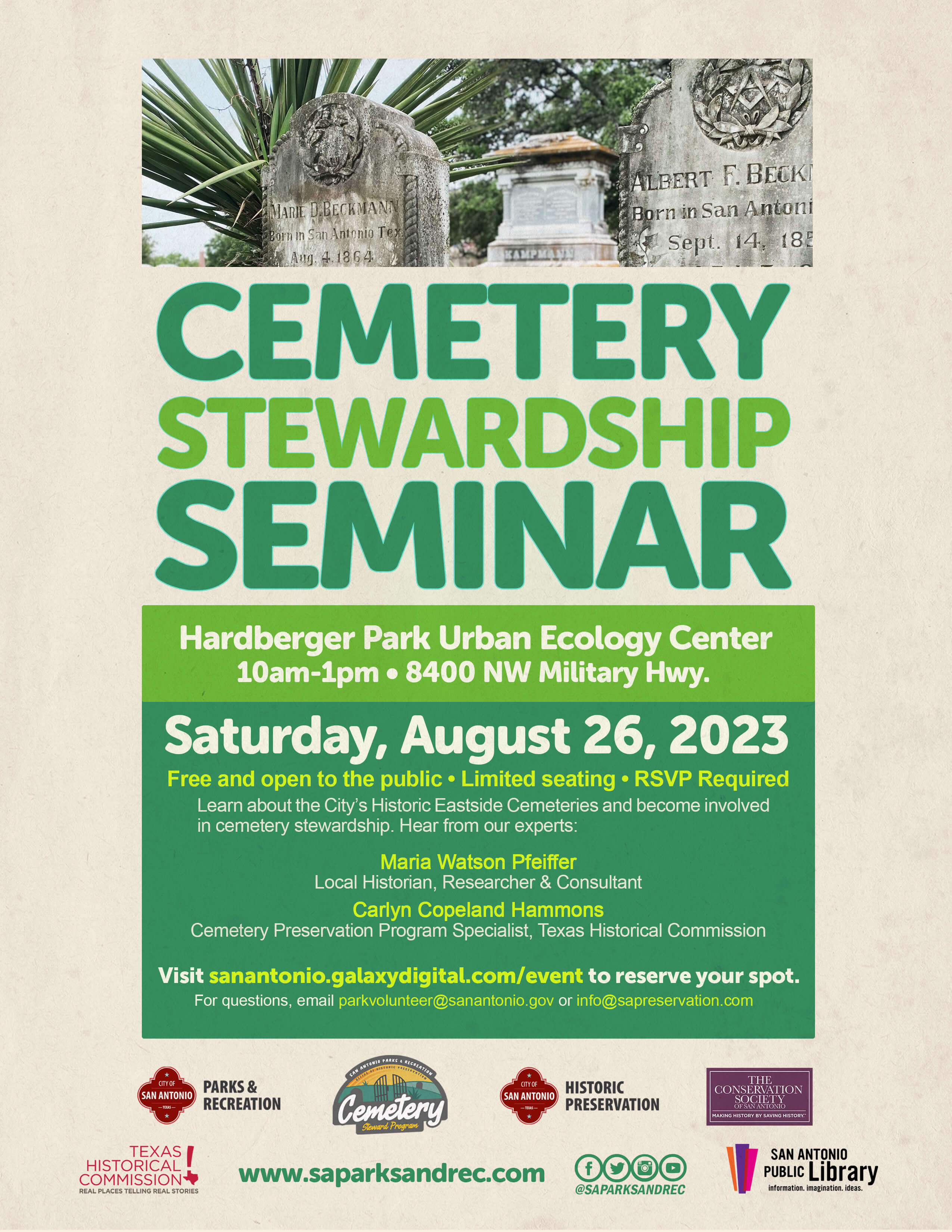 Flyer for Cemetery Stewardship Seminar, Aug. 26, 2023