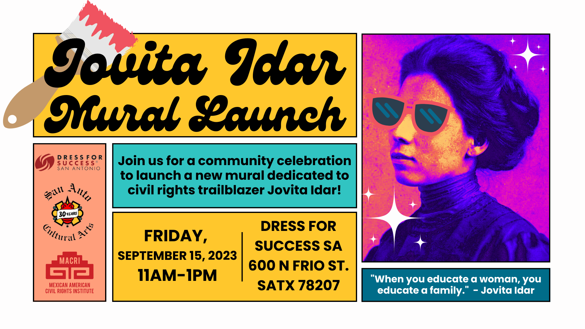 Jovita Idar Mural Launch Sept. 15, 2023 flyer